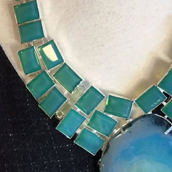 HUGE AQUA CONDOR AGATE  & KUNZITE NECKLACE - Picture 14 of 15